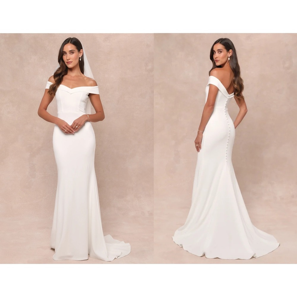 Lulus Arienne White Off The Shoulder Mermaid Maxi Dress Small Wedding Gown